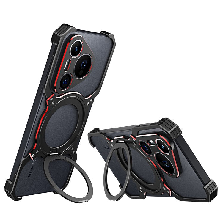 For Huawei Pura 70 Magnetic Case Kickstand Metal Bumper Phone Cover - Black / Red