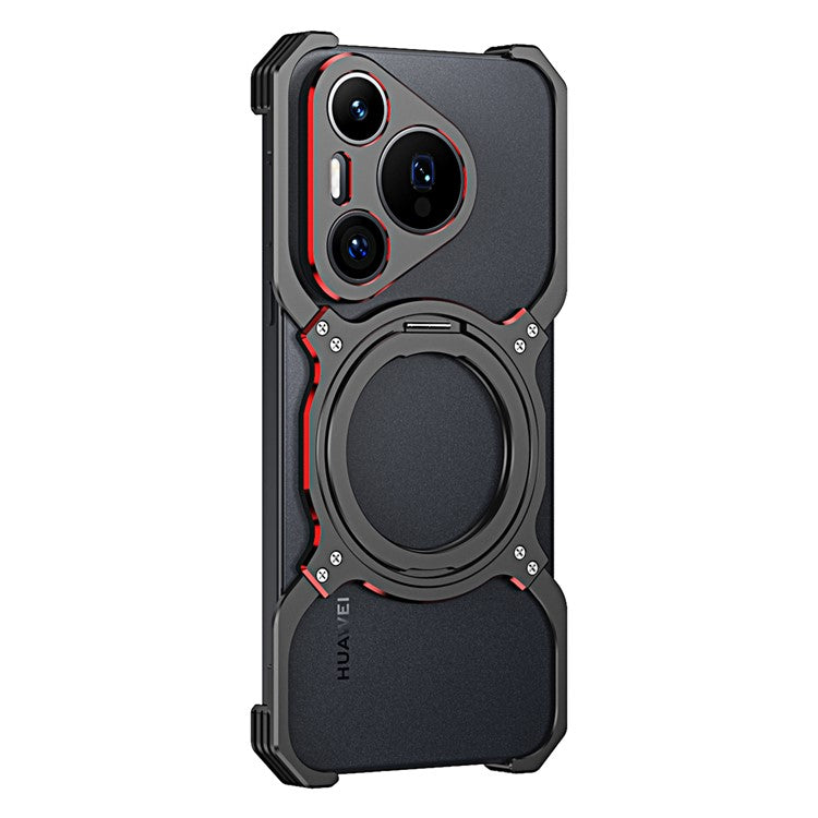 For Huawei Pura 70 Magnetic Case Kickstand Metal Bumper Phone Cover - Black / Red
