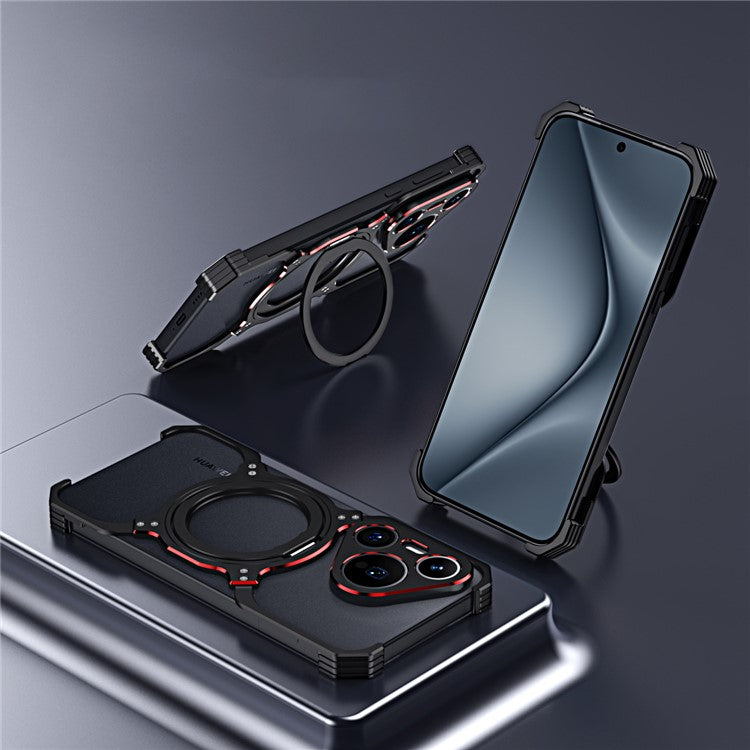 For Huawei Pura 70 Magnetic Case Kickstand Metal Bumper Phone Cover - Black / Red