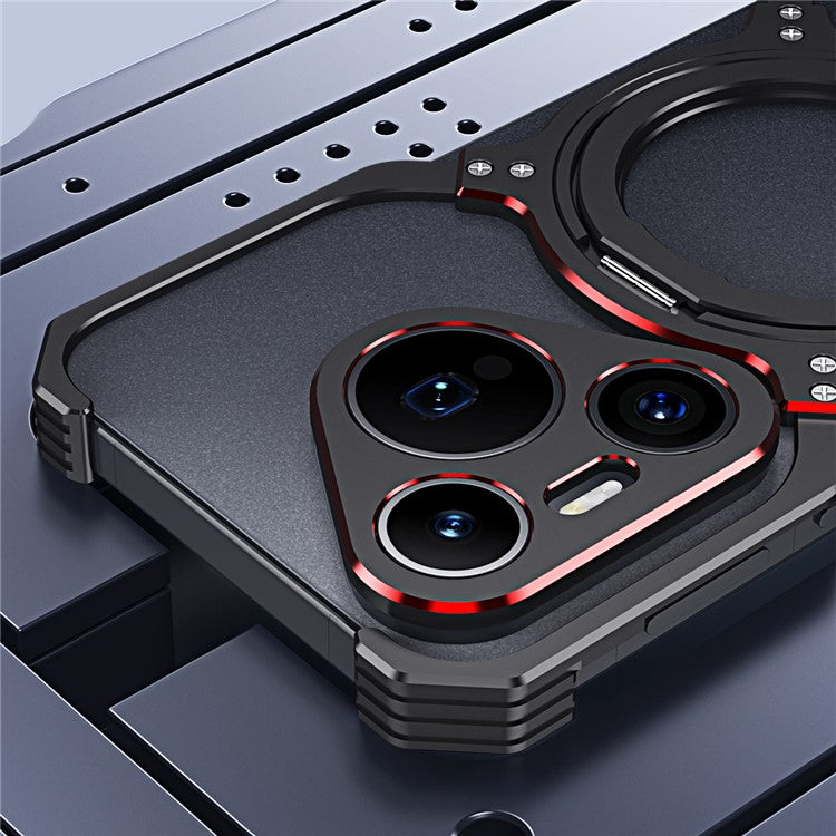 For Huawei Pura 70 Magnetic Case Kickstand Metal Bumper Phone Cover - Black / Red