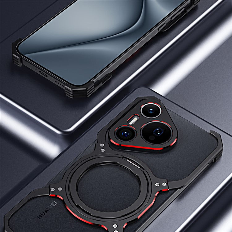 For Huawei Pura 70 Magnetic Case Kickstand Metal Bumper Phone Cover - Black / Red