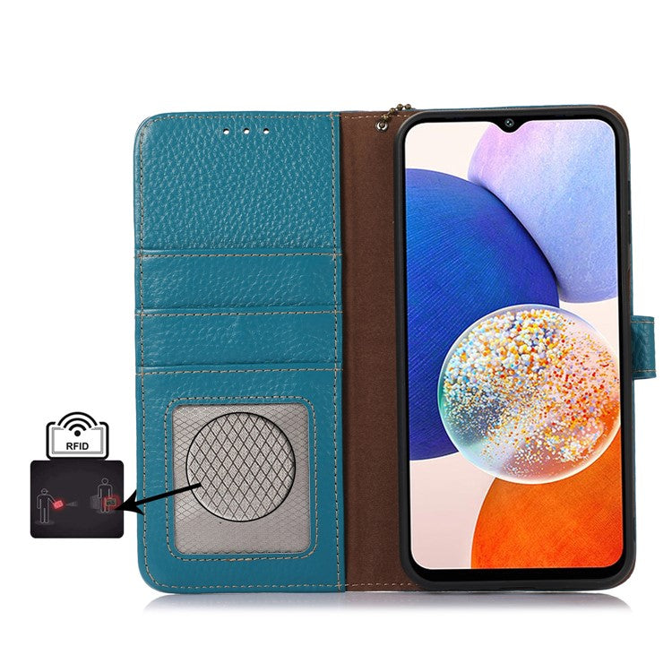For Samsung Galaxy A16 5G / A16 4G Case RFID Blocking Genuine Cow Leather Phone Cover - Blue