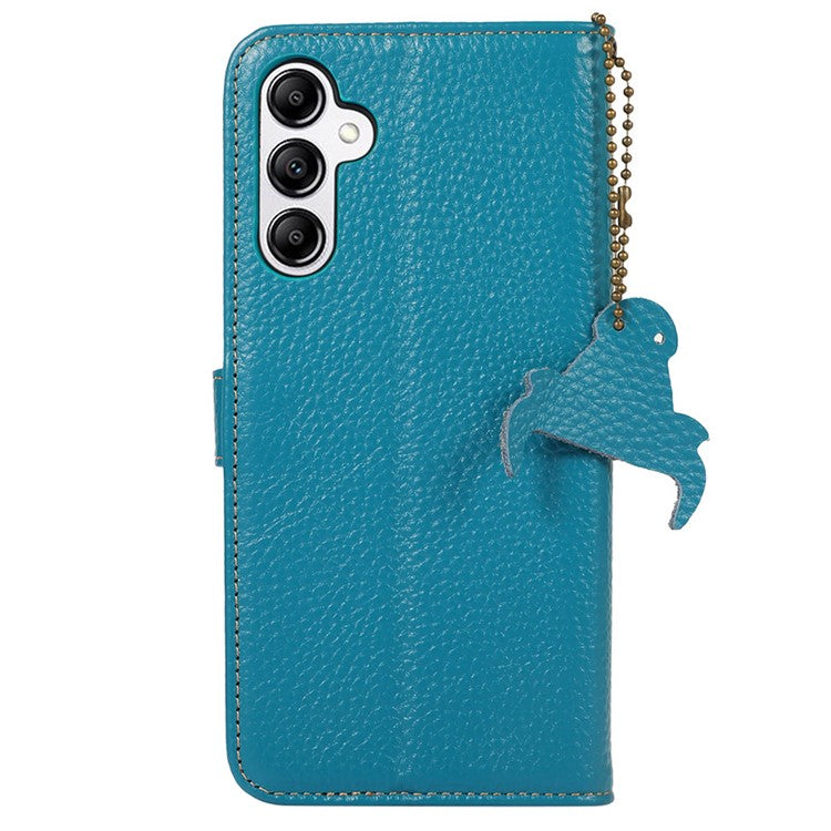 For Samsung Galaxy A16 5G / A16 4G Case RFID Blocking Genuine Cow Leather Phone Cover - Blue