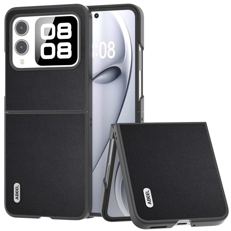 ABEEL For Huawei nova Flip 5G Case Anti-Drop Genuine Cow Leather PC Phone Cover - Black