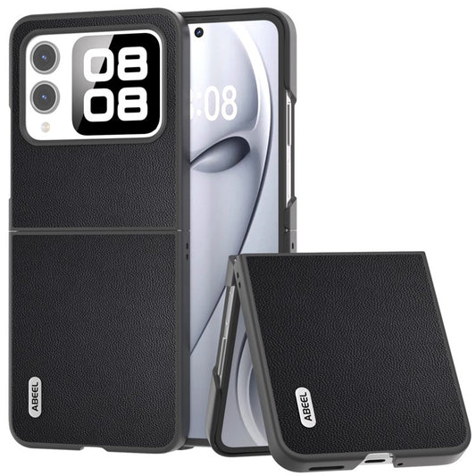 ABEEL For Huawei nova Flip 5G Case Anti-Drop Genuine Cow Leather PC Phone Cover - Black