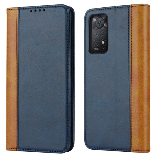 For Xiaomi Redmi Note 11 Pro Case Calf Texture 3 Card Slots Color Splicing Leather Phone Cover - Blue+Yellow