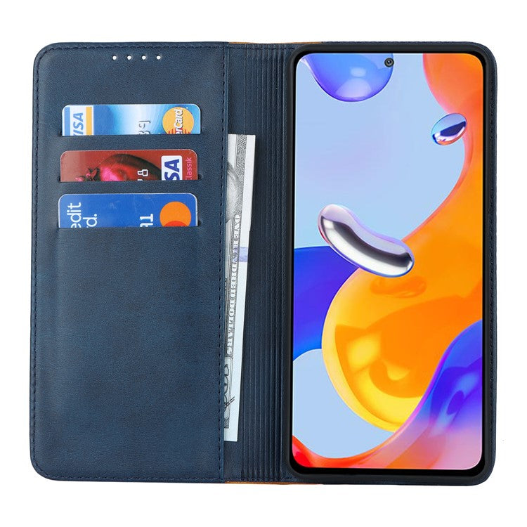 For Xiaomi Redmi Note 11 Pro Case Calf Texture 3 Card Slots Color Splicing Leather Phone Cover - Blue+Yellow
