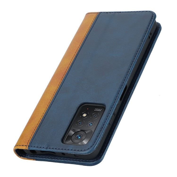 For Xiaomi Redmi Note 11 Pro Case Calf Texture 3 Card Slots Color Splicing Leather Phone Cover - Blue+Yellow