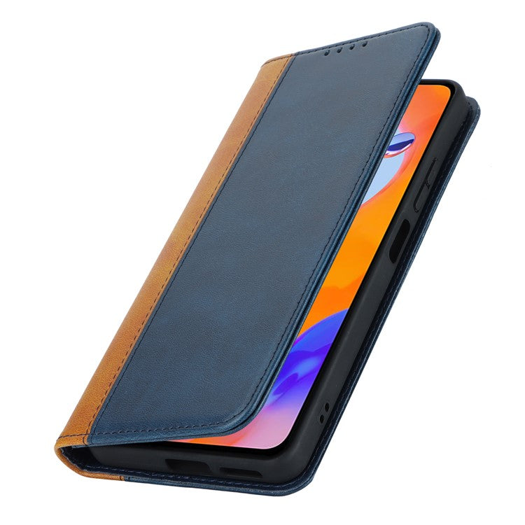 For Xiaomi Redmi Note 11 Pro Case Calf Texture 3 Card Slots Color Splicing Leather Phone Cover - Blue+Yellow