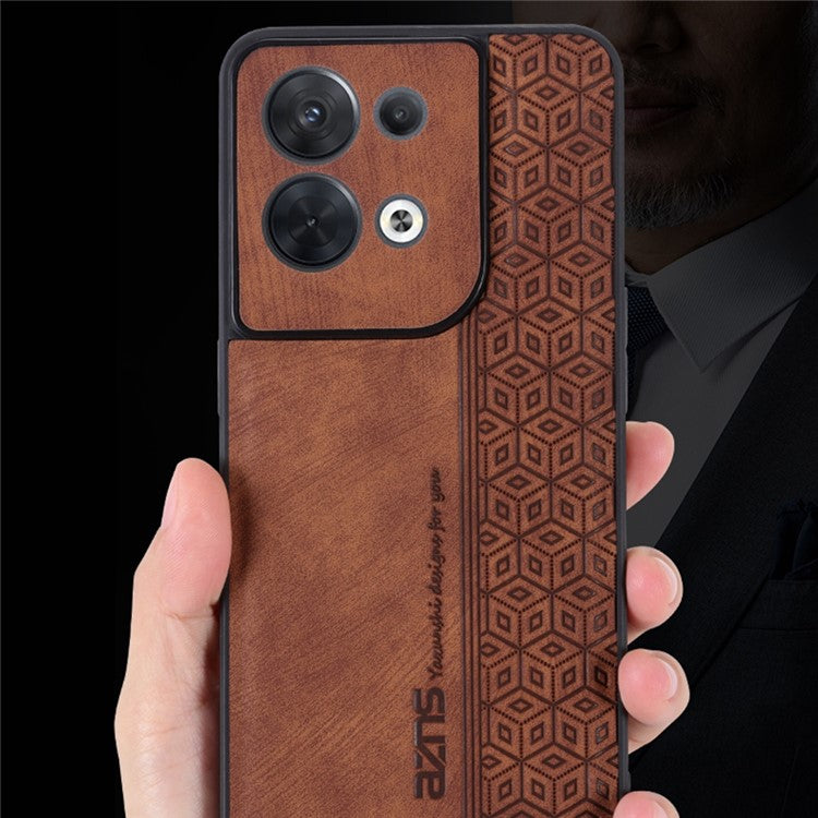 AZNS For Oppo Reno8 5G (Global Version) Imprinted PU Leather Coated TPU Back Cover Anti-drop Cell Phone Case - Brown