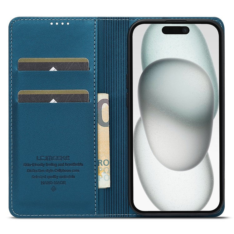 LC.IMEEKE L1 Series for iPhone 14 / 13 Case PU Leather Wallet Stand Protective Phone Cover - Blue