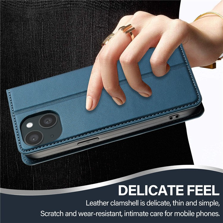 LC.IMEEKE L1 Series for iPhone 14 / 13 Case PU Leather Wallet Stand Protective Phone Cover - Blue