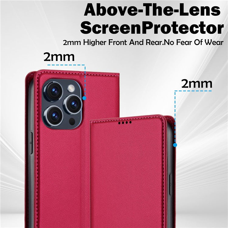 LC.IMEEKE L1 Series for iPhone 14 Pro Case PU Leather Wallet Stand Protective Phone Cover - Red