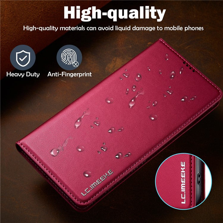 LC.IMEEKE L1 Series for iPhone 14 Pro Case PU Leather Wallet Stand Protective Phone Cover - Red