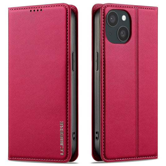 LC.IMEEKE L1 Series for iPhone 14 Plus Case PU Leather Wallet Stand Protective Phone Cover - Red