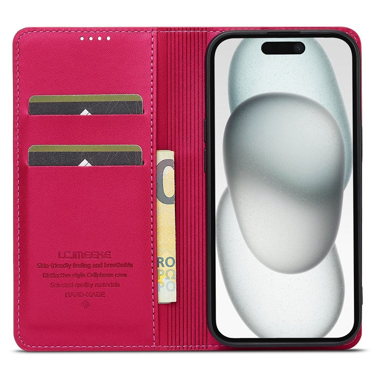 LC.IMEEKE L1 Series for iPhone 14 Plus Case PU Leather Wallet Stand Protective Phone Cover - Red