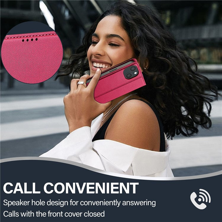 LC.IMEEKE L1 Series for iPhone 14 Plus Case PU Leather Wallet Stand Protective Phone Cover - Red