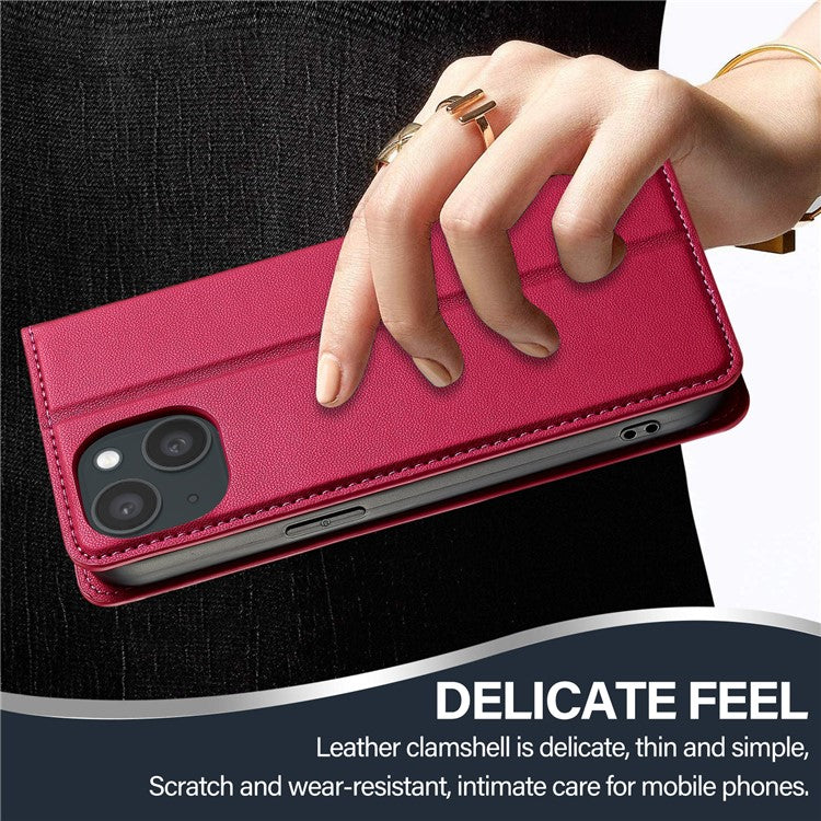 LC.IMEEKE L1 Series for iPhone 14 Plus Case PU Leather Wallet Stand Protective Phone Cover - Red