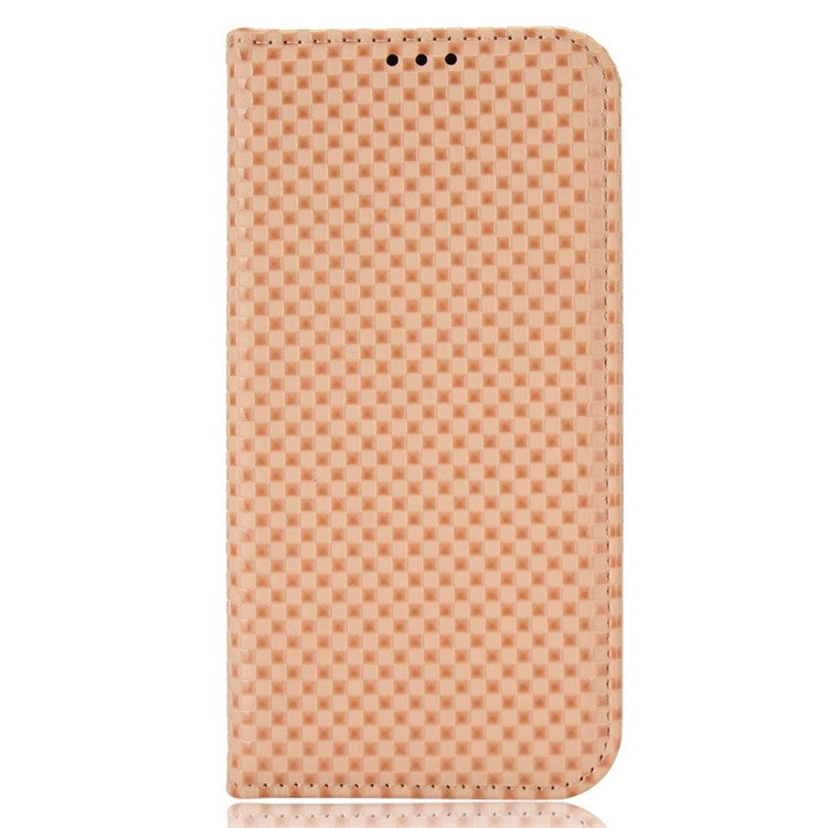 Protective Case for iPhone 14 Plus Wallet Phone Case Magnetic Auto-absorbed Anti-Fall Case Grid Texture PU Leather Cover with Stand - Beige