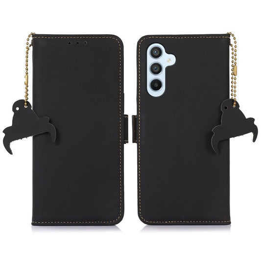 For Samsung Galaxy A16 5G Wallet Case Anti-Drop Genuine Cow Leather Phone Cover RFID Blocking - Black