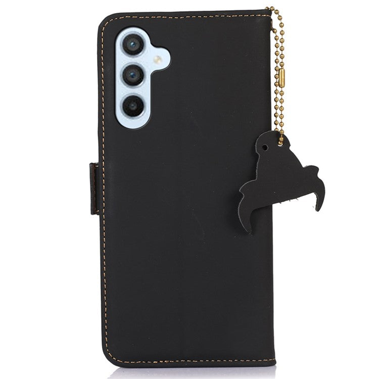For Samsung Galaxy A16 5G Wallet Case Anti-Drop Genuine Cow Leather Phone Cover RFID Blocking - Black