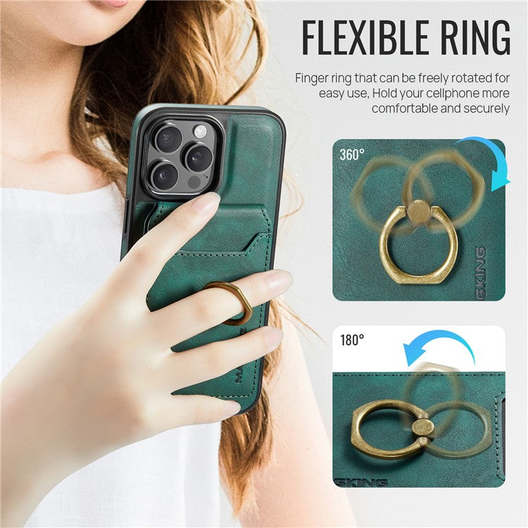 MAGKING K1 Series For iPhone 14 Pro Magnetic Case PC+TPU+PU Phone Cover with Card Holder Kickstand - Green