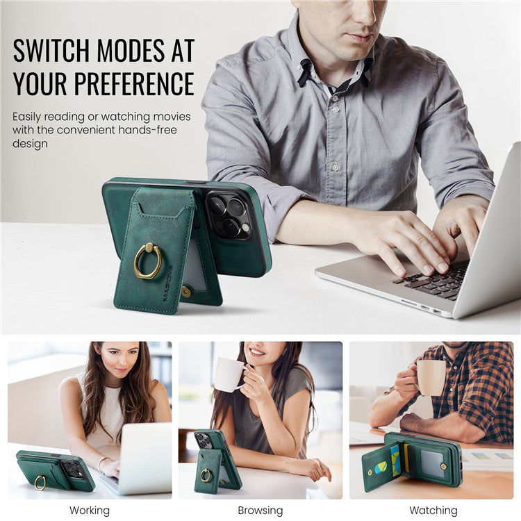 MAGKING K1 Series For iPhone 14 Pro Magnetic Case PC+TPU+PU Phone Cover with Card Holder Kickstand - Green