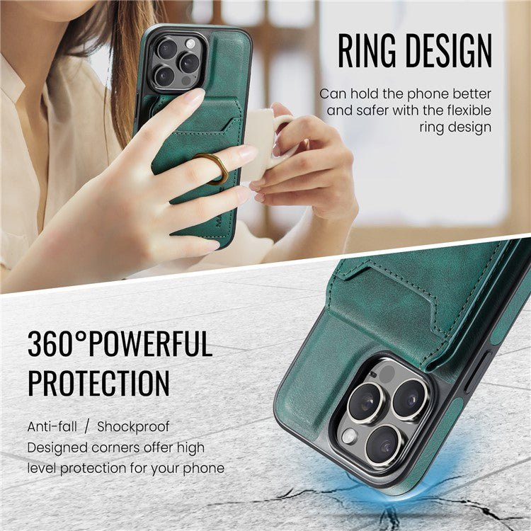 MAGKING K1 Series For iPhone 14 Pro Magnetic Case PC+TPU+PU Phone Cover with Card Holder Kickstand - Green