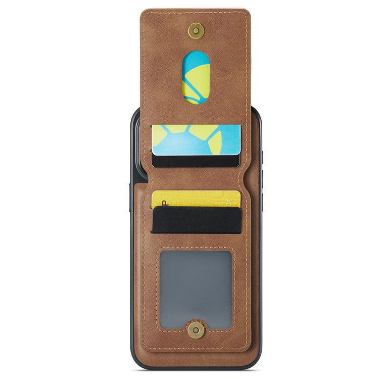 MAGKING K1 Series For iPhone 14 Pro Max Magnetic Case PC+TPU+PU Phone Cover with Card Holder Kickstand - Brown
