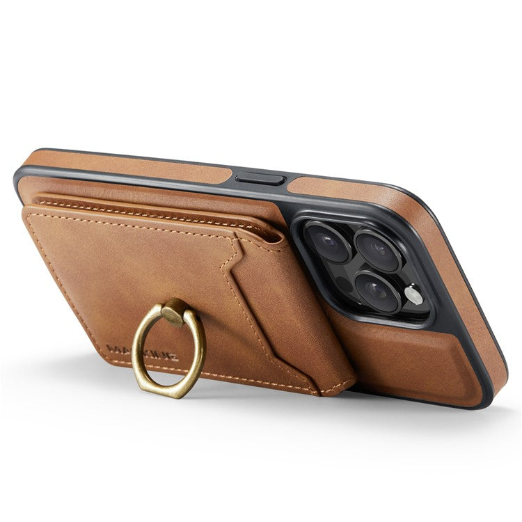MAGKING K1 Series For iPhone 14 Pro Max Magnetic Case PC+TPU+PU Phone Cover with Card Holder Kickstand - Brown