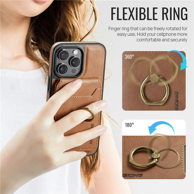 MAGKING K1 Series For iPhone 14 Pro Max Magnetic Case PC+TPU+PU Phone Cover with Card Holder Kickstand - Brown
