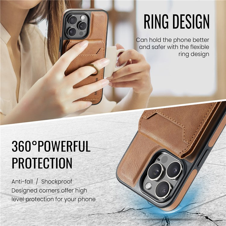 MAGKING K1 Series For iPhone 14 Pro Max Magnetic Case PC+TPU+PU Phone Cover with Card Holder Kickstand - Brown