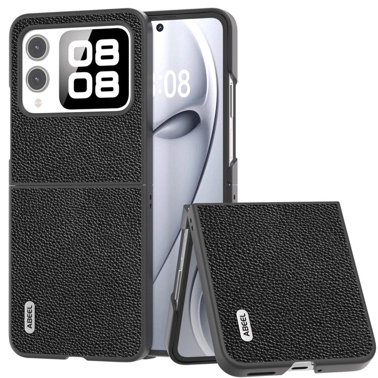 ABEEL For Huawei nova Flip 5G Case Litchi Texture Genuine Cow Leather+PC Phone Cover - Black