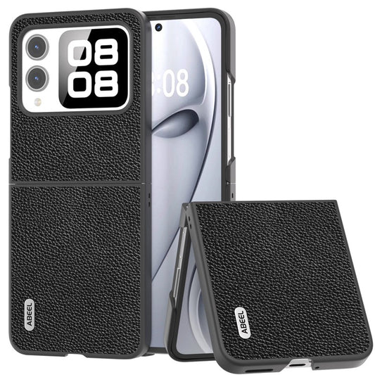 ABEEL For Huawei nova Flip 5G Case Litchi Texture Genuine Cow Leather+PC Phone Cover - Black