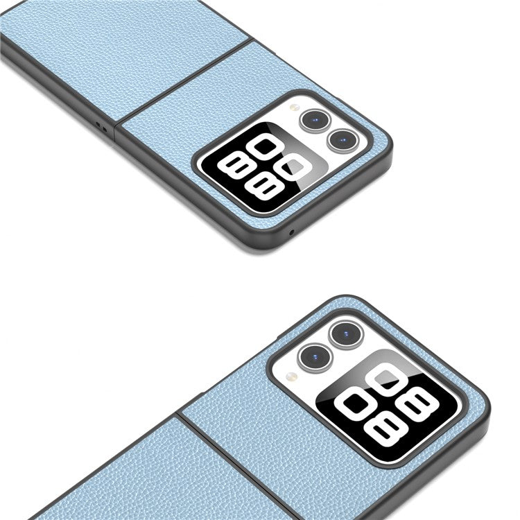 ABEEL For Huawei nova Flip 5G Case Litchi Texture Genuine Cow Leather+PC Phone Cover - Baby Blue