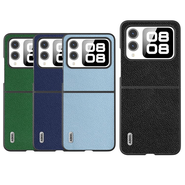ABEEL For Huawei nova Flip 5G Case Litchi Texture Genuine Cow Leather+PC Phone Cover - Green