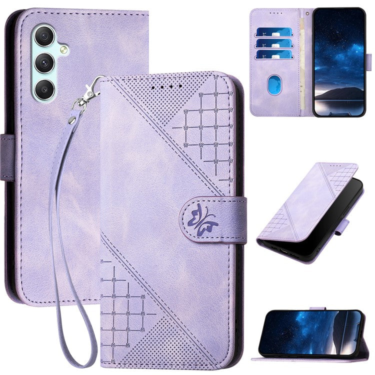 YX0080 For Samsung Galaxy A34 5G Case Butterfly Imprint Leather Wallet Phone Cover - Light Purple