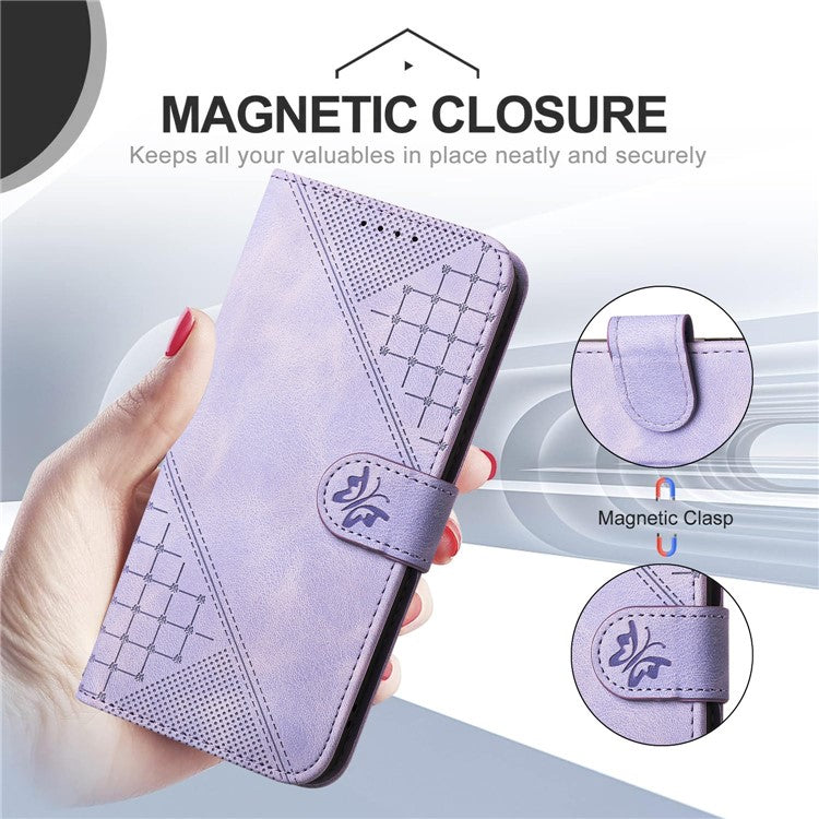 YX0080 For Samsung Galaxy A34 5G Case Butterfly Imprint Leather Wallet Phone Cover - Light Purple