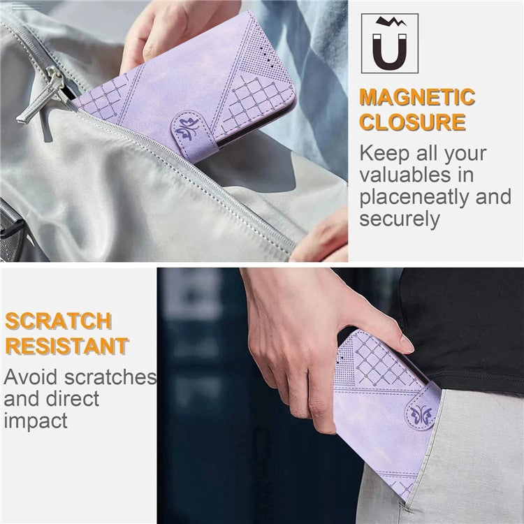 YX0080 For Samsung Galaxy A34 5G Case Butterfly Imprint Leather Wallet Phone Cover - Light Purple