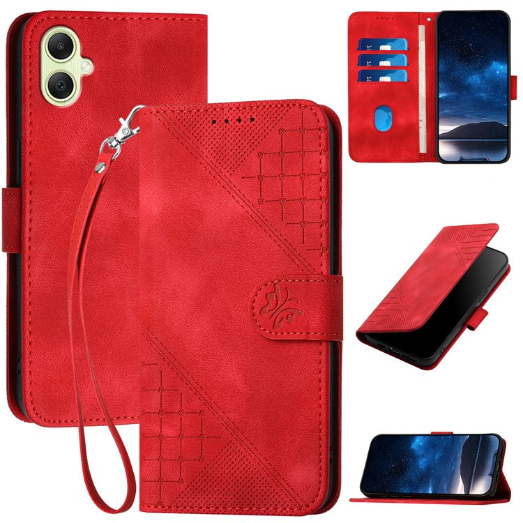 YX0080 For Samsung Galaxy A05 4G Case Butterfly Imprint Leather Wallet Phone Cover - Red