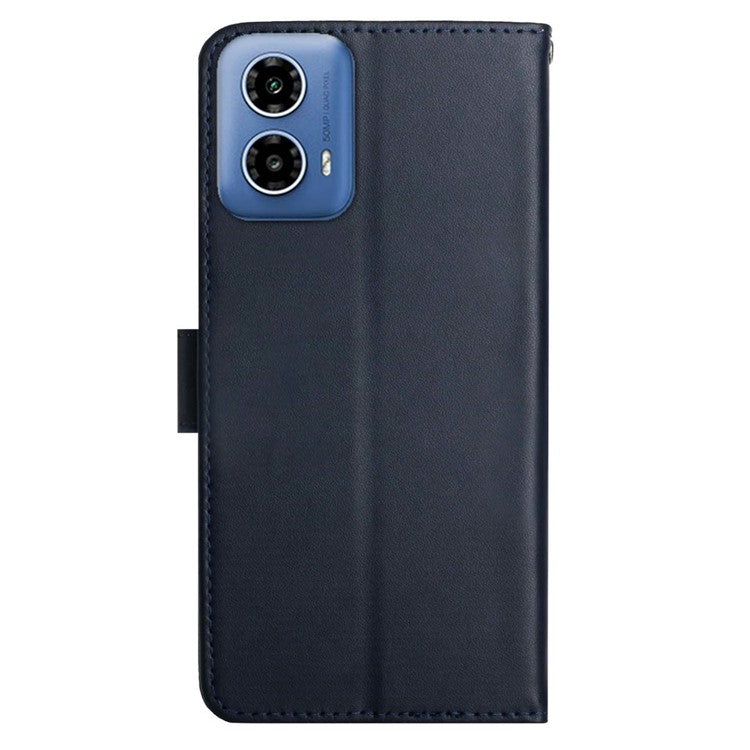 HT02 For Motorola Edge (2024) 5G Case Genuine Cow Leather Phone Cover Nappa Texture - Blue