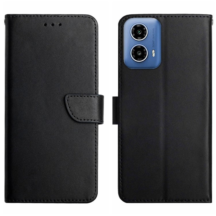 HT02 For Motorola Edge (2024) 5G Case Genuine Cow Leather Phone Cover Nappa Texture - Black