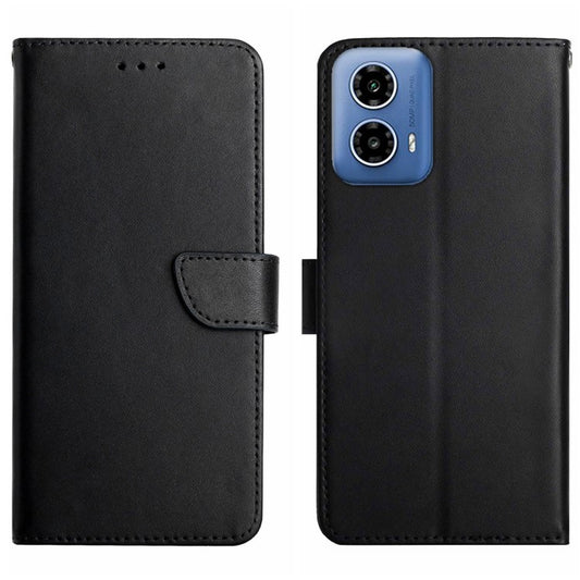 HT02 For Motorola Edge (2024) 5G Case Genuine Cow Leather Phone Cover Nappa Texture - Black