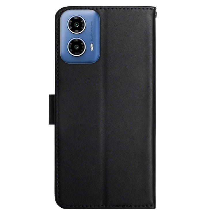 HT02 For Motorola Edge (2024) 5G Case Genuine Cow Leather Phone Cover Nappa Texture - Black