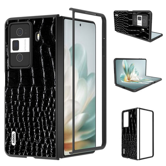 ABEEL For Honor Magic Vs3 5G Case Genuine Cow Leather Back Phone Cover Crocodile Texture - Black