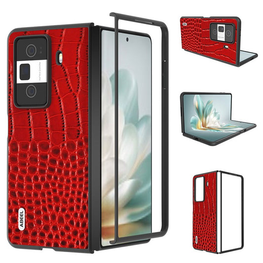 ABEEL For Honor Magic Vs3 5G Case Genuine Cow Leather Back Phone Cover Crocodile Texture - Red