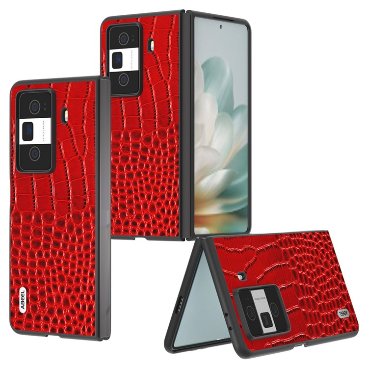 ABEEL For Honor Magic Vs3 5G Case Genuine Cow Leather Back Phone Cover Crocodile Texture - Red