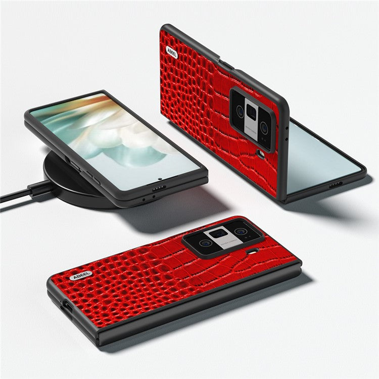 ABEEL For Honor Magic Vs3 5G Case Genuine Cow Leather Back Phone Cover Crocodile Texture - Red