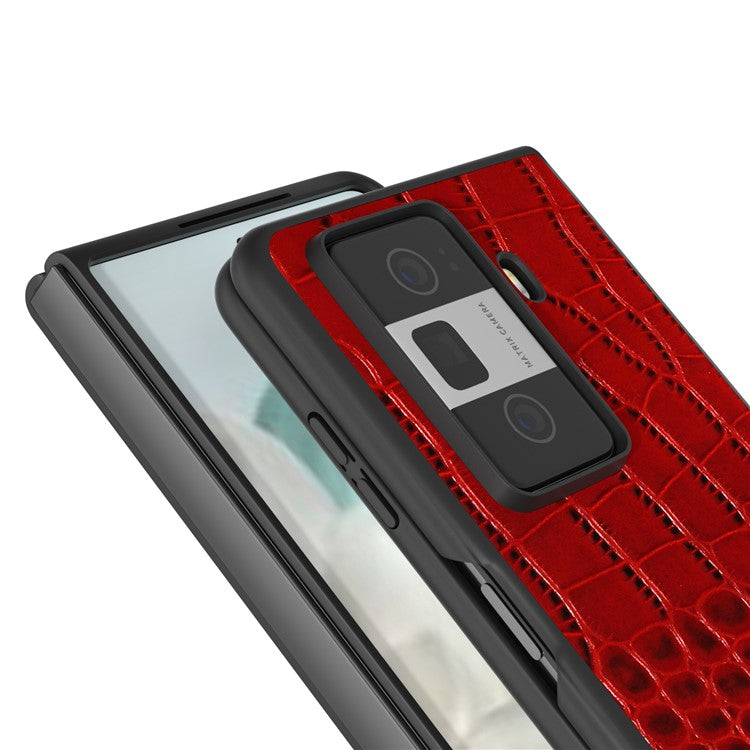 ABEEL For Honor Magic Vs3 5G Case Genuine Cow Leather Back Phone Cover Crocodile Texture - Red