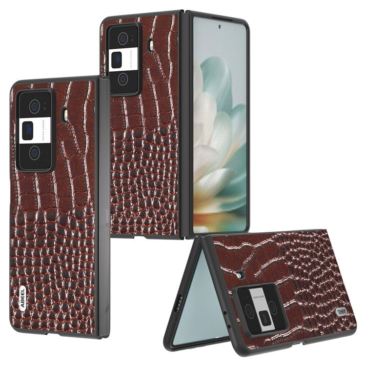 ABEEL For Honor Magic Vs3 5G Case Genuine Cow Leather Back Phone Cover Crocodile Texture - Coffee